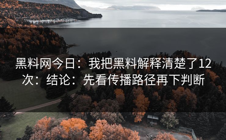 黑料网今日：我把黑料解释清楚了12次：结论：先看传播路径再下判断