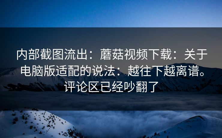 内部截图流出：蘑菇视频下载：关于电脑版适配的说法：越往下越离谱。评论区已经吵翻了